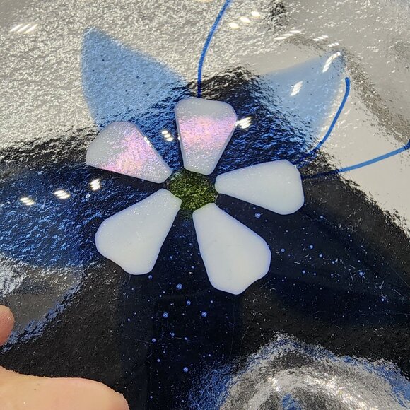 Fused Glass Plates Blue Flowers & Rim Octagon Shaped 8" Diameter Set of 4 VTG - Picture 7 of 10